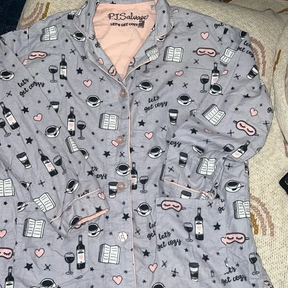 P.J. Savage pajama set gray let’s get cozy print EUC size M - Picture 3 of 10